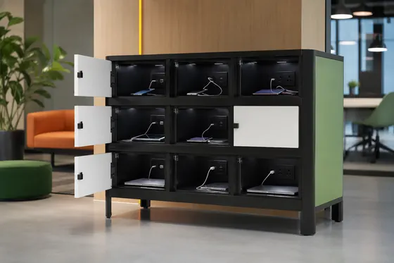 Elektro Westland — moderne smart lockers met elektronische toegang op een Nederlandse werkplek